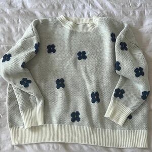 SHEIN Floral Patterned Sweater - Cream and Blue